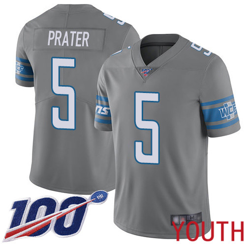 Detroit Lions Limited Steel Youth Matt Prater Jersey NFL Football #5 100th Season Rush Vapor Untouchable->youth nfl jersey->Youth Jersey